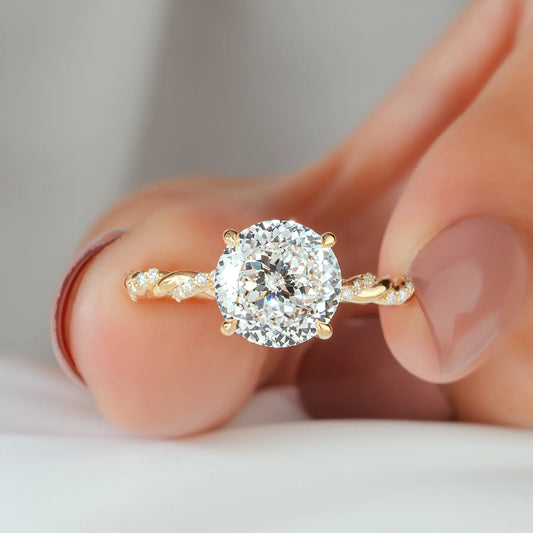 Round Lab Grown Diamond Four Prong Twisted Rope Band Engagement Ring with Diamond Accents in Gold or Platinum