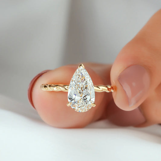 Pear Lab Grown Diamond Hidden Halo, Twisted Rope Gold Ring