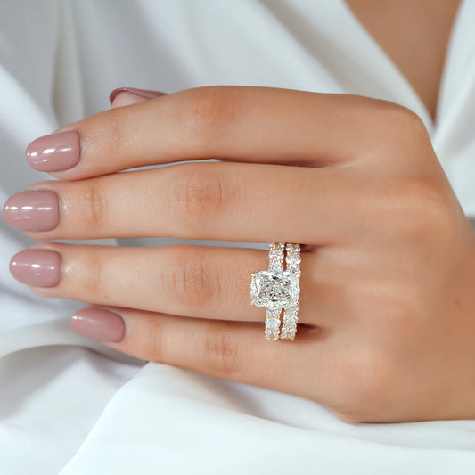 Cushion Lab Grown Diamond Bridal Set, Bold Pave Diamond Bands