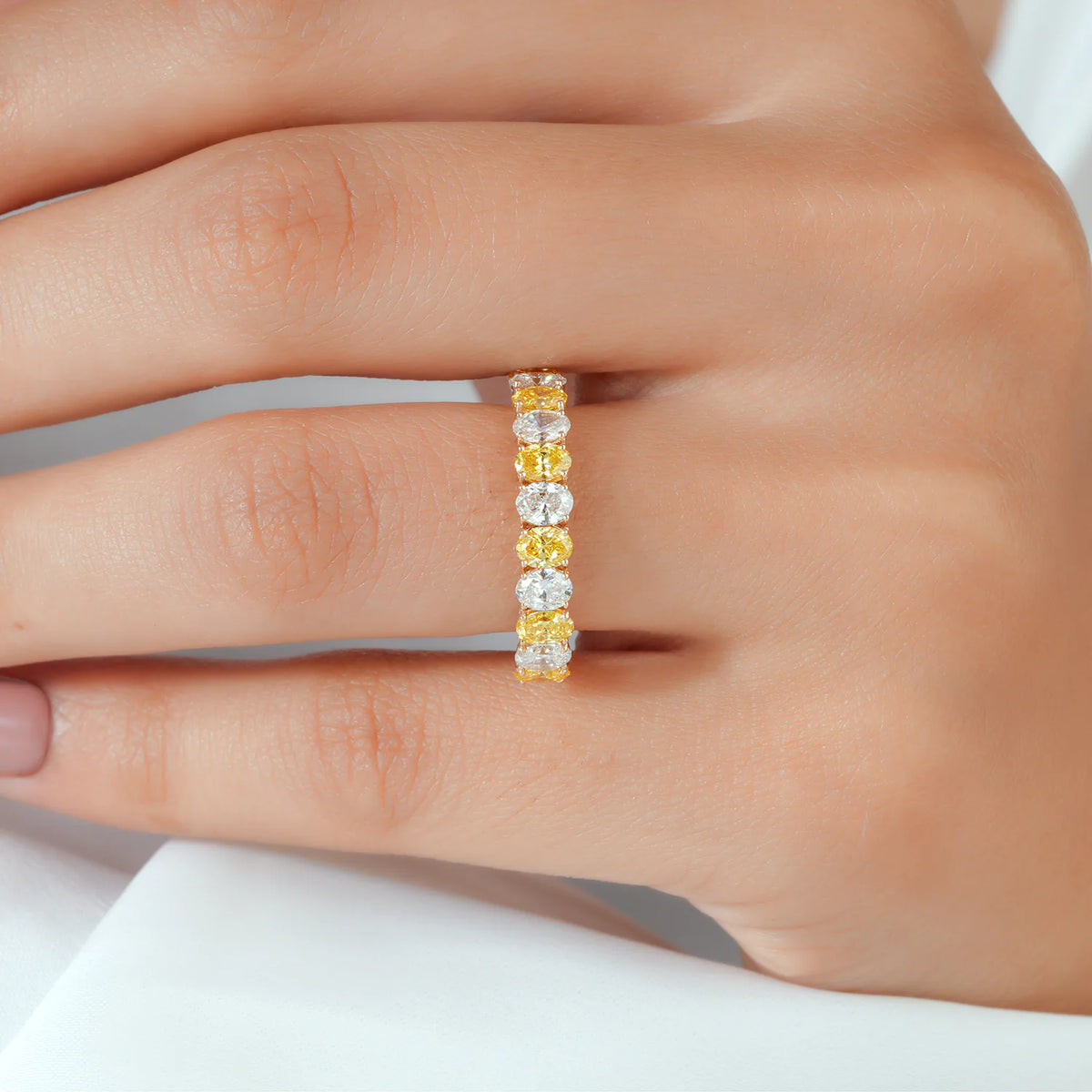 Alternating Oval Colorless & Fancy Yellow Lab Grown Diamond Half-Eternity Band