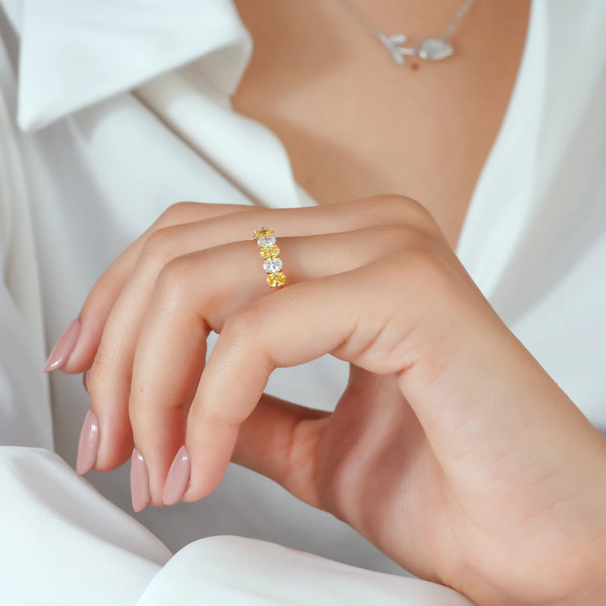 Alternating Oval Colorless & Fancy Yellow Lab Grown Diamond Half-Eternity Band