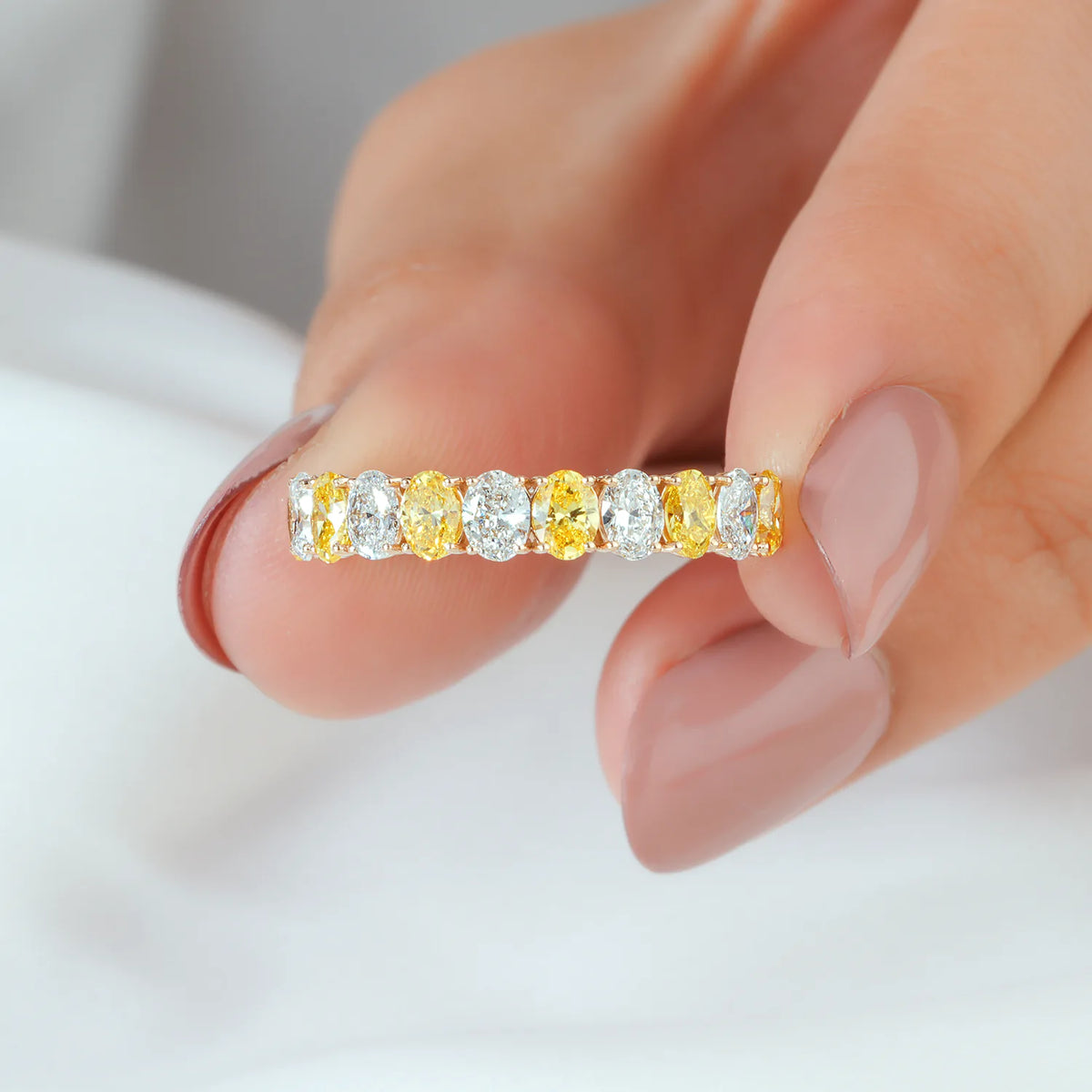 Alternating Oval Colorless & Fancy Yellow Lab Grown Diamond Half-Eternity Band