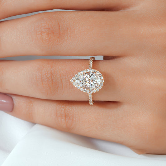 Pear Halo Diamond 3-Piece Ring Set - Statement Crown Design