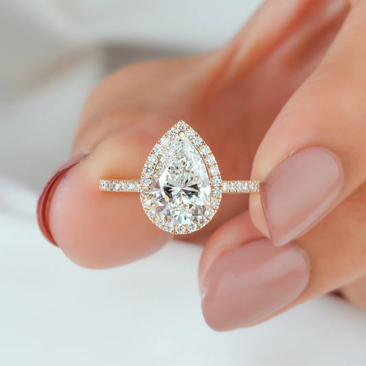 Pear Halo Diamond 3-Piece Ring Set - Statement Crown Design
