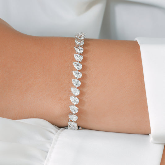 Pear Shape Lab Grown Diamond Tennis Bracelet, Sideways Set