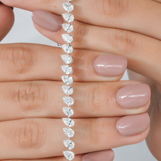 Pear Shape Lab Grown Diamond Tennis Bracelet, Sideways Set