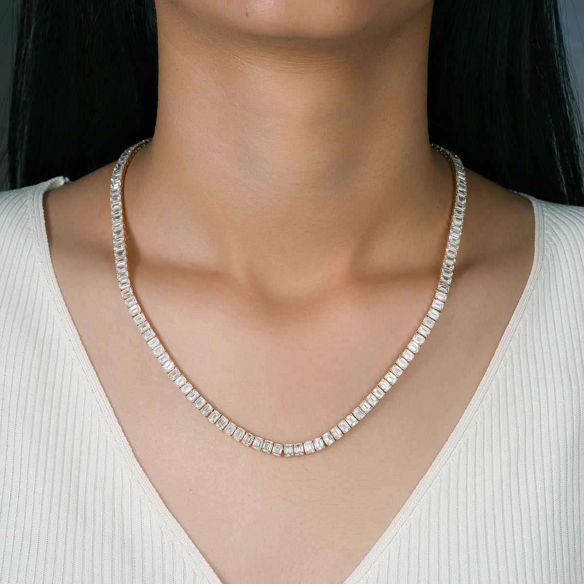 Classic Emerald Cut Diamond Tennis Necklace