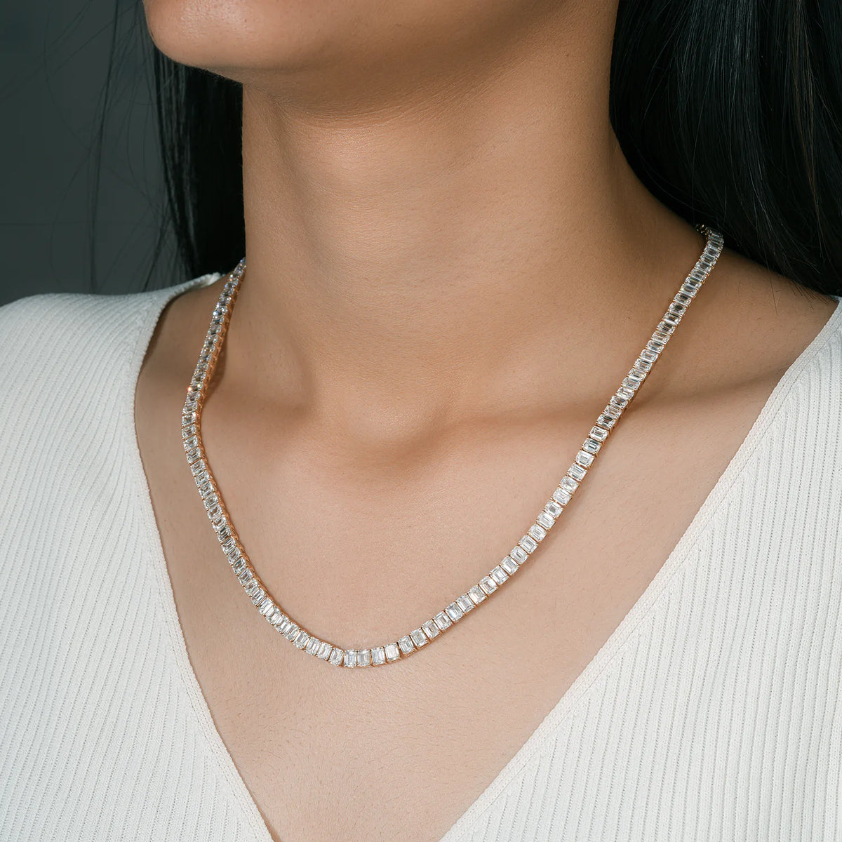 Emerald Cut Diamond Tennis Necklace