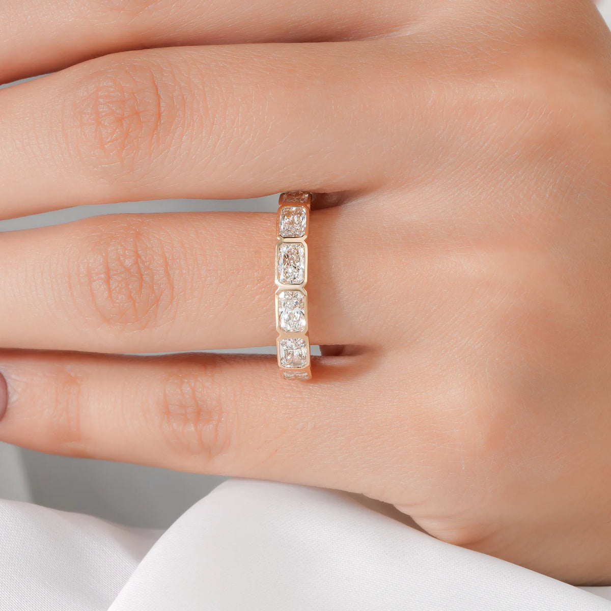 Horizontal Radiant Cut Lab Grown Diamond Bezel Set Half-Eternity Band
