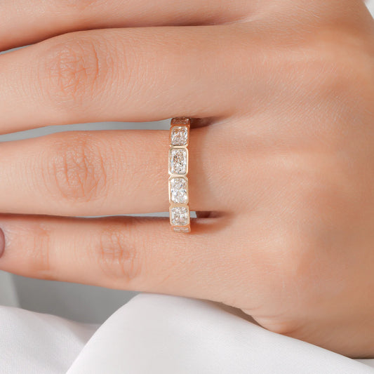 Horizontal Radiant Cut Lab Grown Diamond Bezel Set Half-Eternity Band