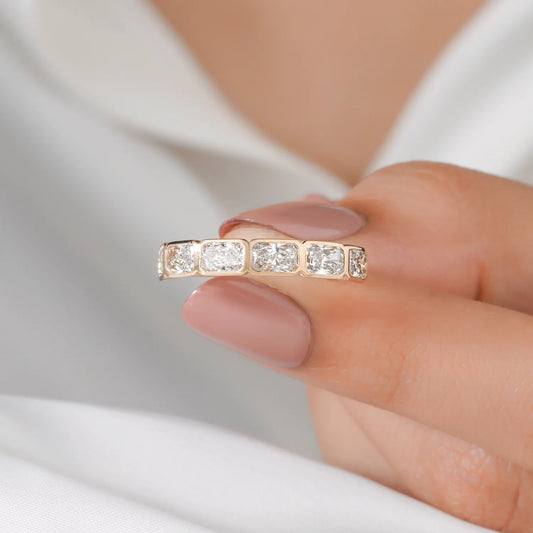 Horizontal Radiant Cut Lab Grown Diamond Bezel Set Half-Eternity Band