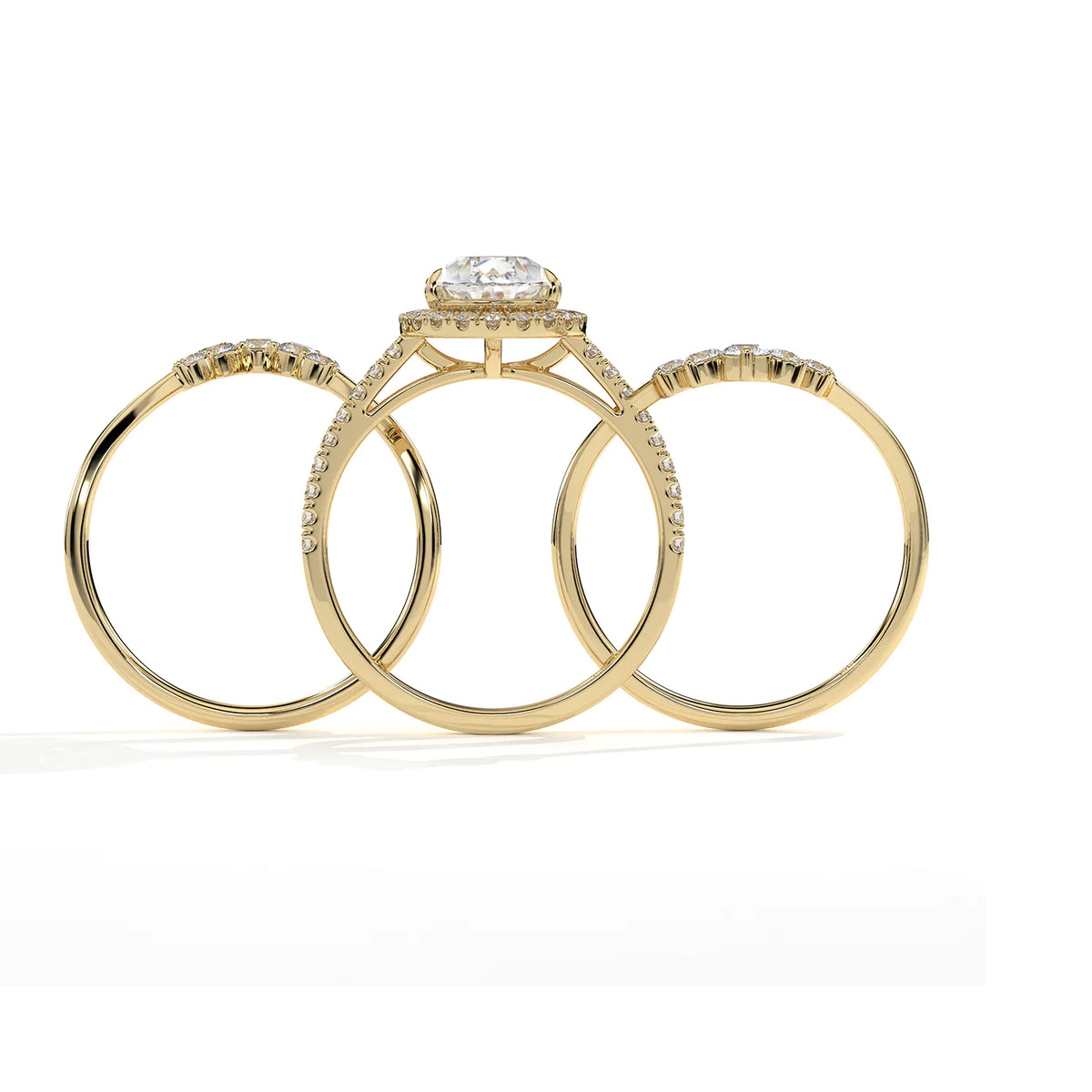 Pear Halo Diamond 3-Piece Ring Set - Statement Crown Design