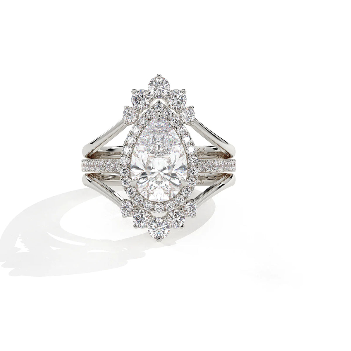 Pear Halo Diamond 3-Piece Ring Set - Statement Crown Design