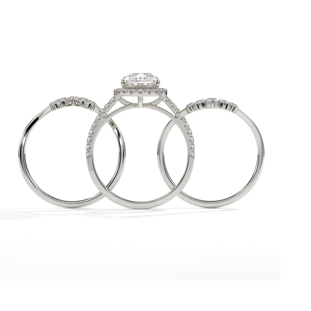 Pear Halo Diamond 3-Piece Ring Set - Statement Crown Design