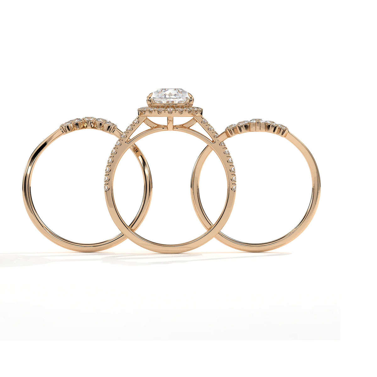 Pear Halo Diamond 3-Piece Ring Set - Statement Crown Design