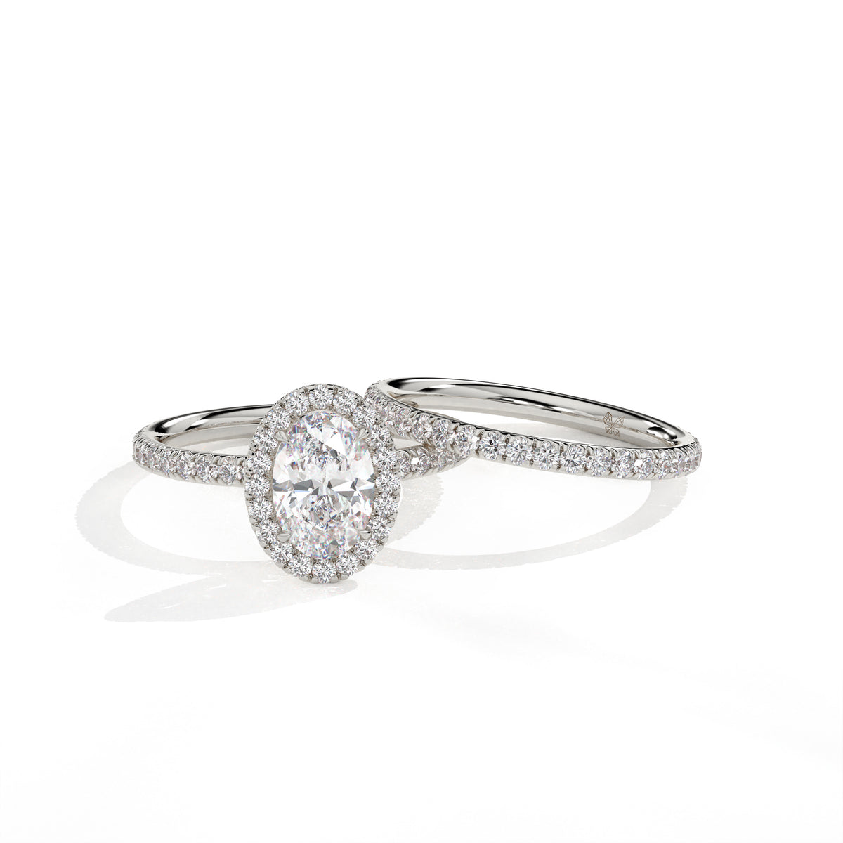 Oval Halo Diamond Engagement Ring with Pave Band