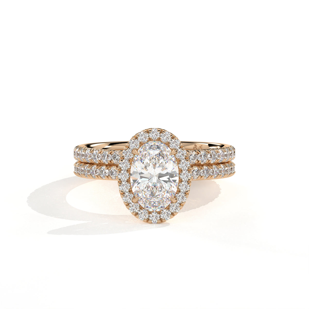 Oval Halo Diamond Engagement Ring with Pave Band