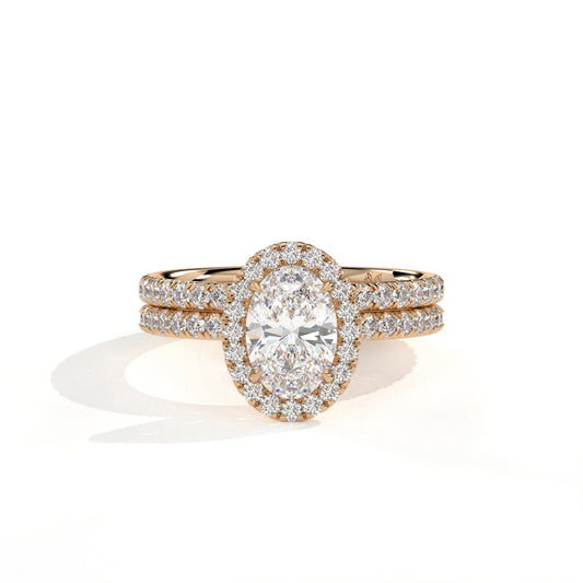 Oval Halo Diamond Engagement Ring with Pave Band