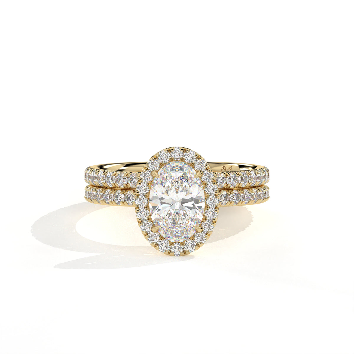 Oval Halo Diamond Engagement Ring with Pave Band