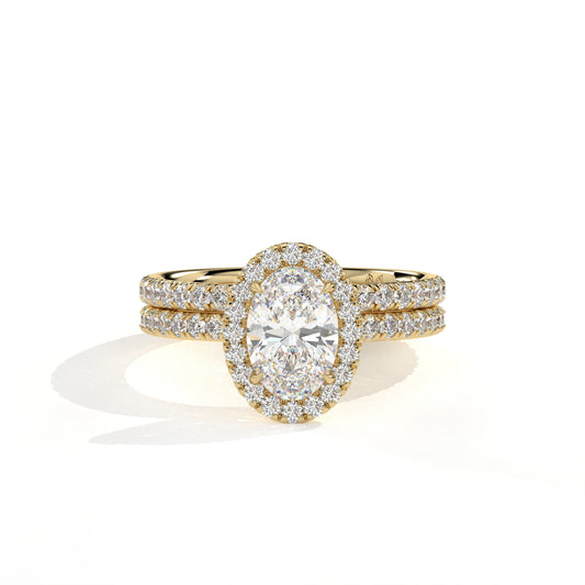 Oval Halo Diamond Engagement Ring with Pave Band