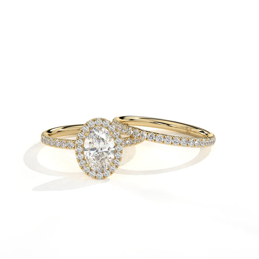 Oval Halo Diamond Engagement Ring with Pave Band