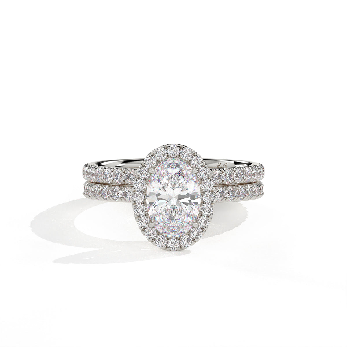 Oval Halo Diamond Engagement Ring with Pave Band
