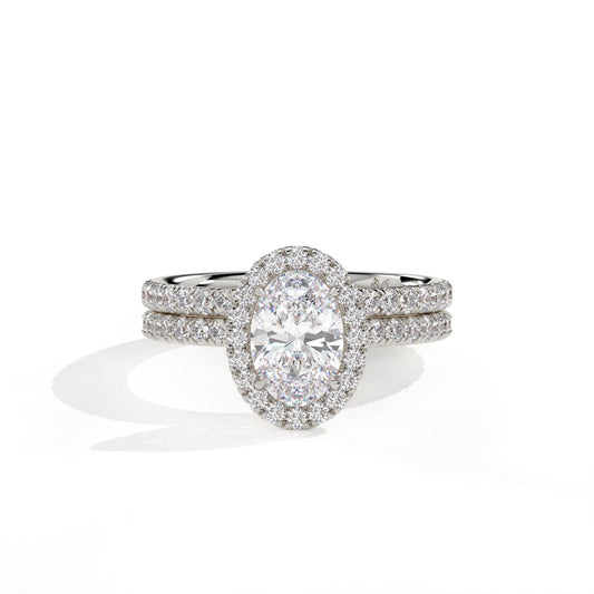 Oval Halo Diamond Engagement Ring with Pave Band