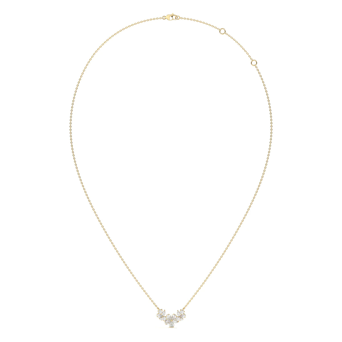 Marquise and Round Lab Grown Diamond Triple Floral Cluster Necklace