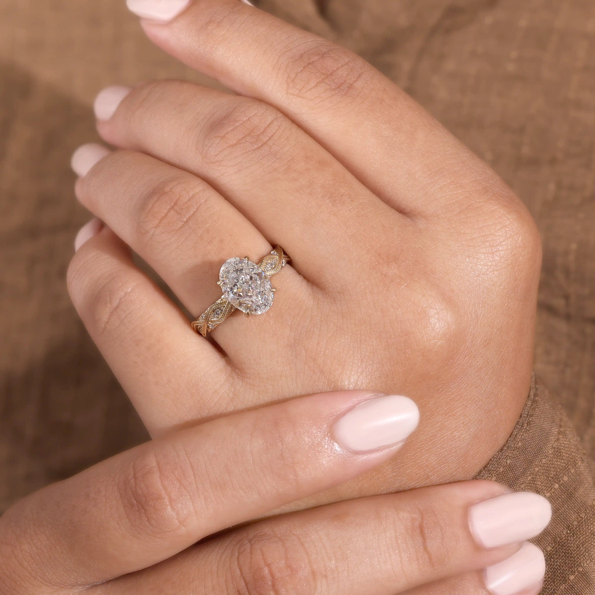 Vintage Oval Diamond Engagement Ring with Migraine Diamond Ring
