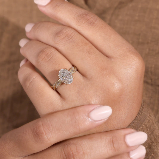 Vintage Oval Diamond Engagement Ring with Migraine Diamond Ring