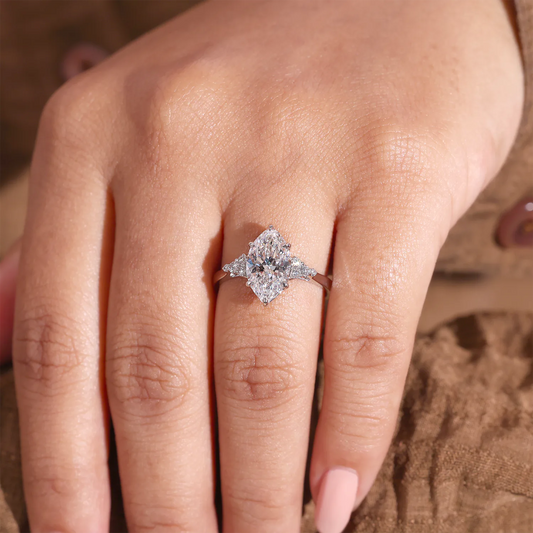 Marquise Lab Grown Diamond Ring, Round Diamond Cluster Side Stones