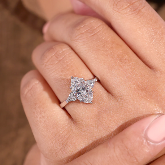 Marquise Lab Grown Diamond Ring, Round Diamond Cluster Side Stones
