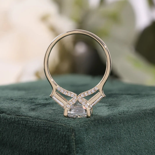 Cushion Cut Diamond Three Stone Ring with Tapered Baguettes