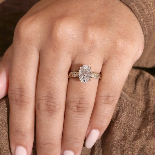 Vintage Oval Diamond Engagement Ring with Migraine Diamond Ring