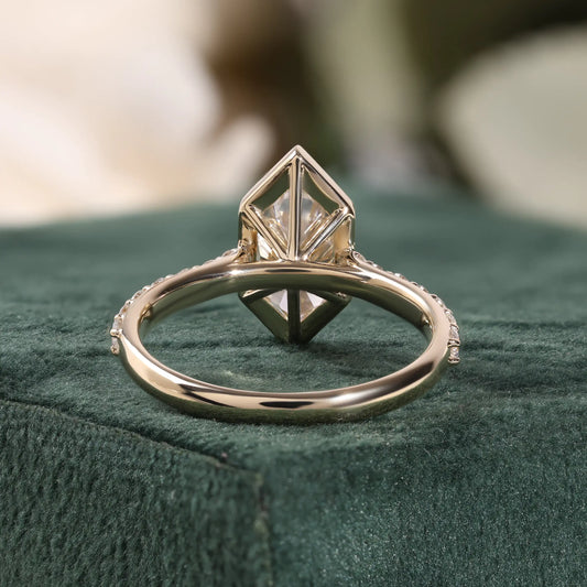 Bezel Set Elongated Hexagon Diamond Engagement Ring
