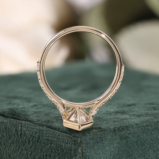 Bezel Set Elongated Hexagon Diamond Engagement Ring