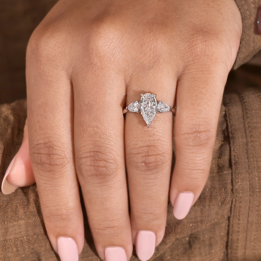 Kite Cut Diamond Ring with Pear Side Stones, Winged Gallery