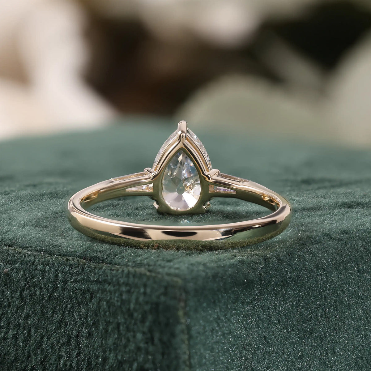 Pear Lab Grown Diamond Engagement Ring, Tapered Baguette Side Stones