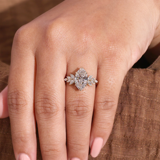 Marquise Lab Grown Diamond Ring, Floral Marquise Pear Cluster Sides