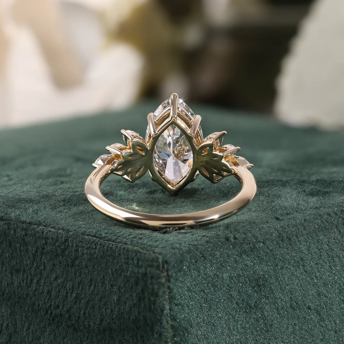 Marquise Lab Grown Diamond Ring, Floral Marquise Pear Cluster Sides