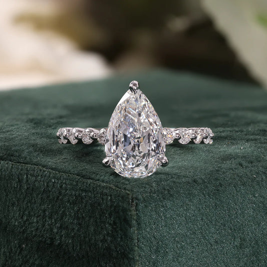 Pear Lab Grown Diamond Hidden Halo, Round Diamond Shared Prong Ring