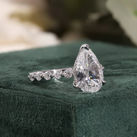 Pear Lab Grown Diamond Hidden Halo, Round Diamond Shared Prong Ring