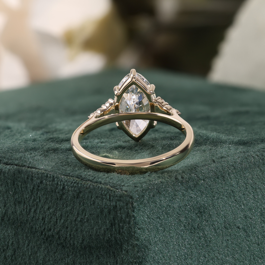 Marquise Diamond Ring with Trio Cluster Side Stones