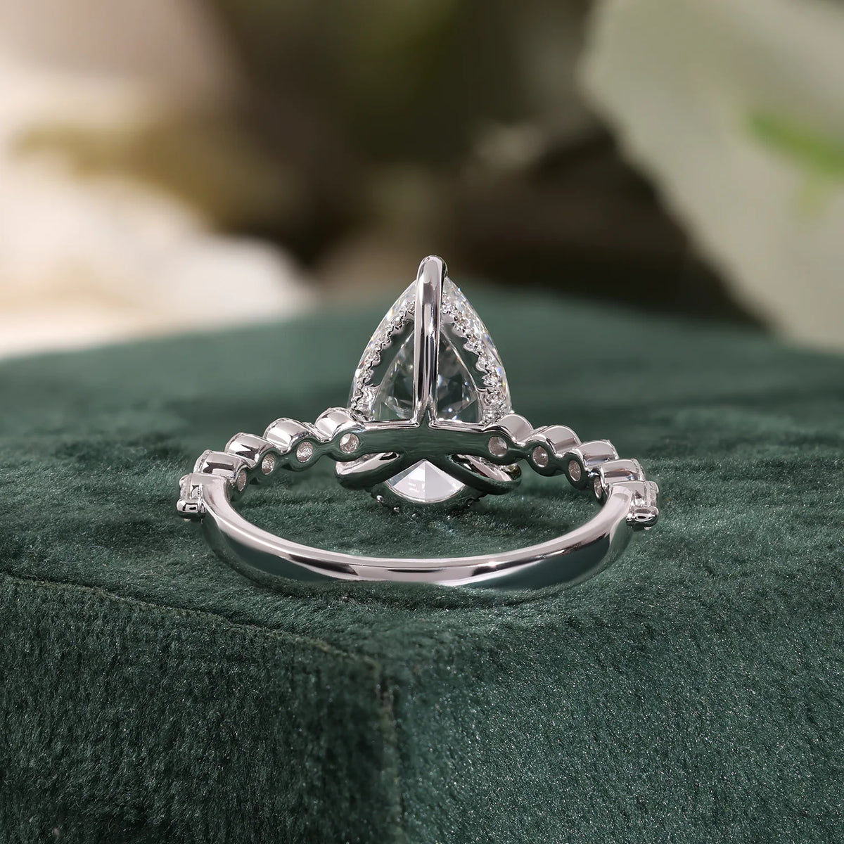 Pear Lab Grown Diamond Hidden Halo, Round Diamond Shared Prong Ring