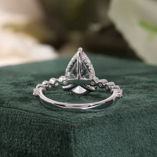 Pear Lab Grown Diamond Hidden Halo, Round Diamond Shared Prong Ring