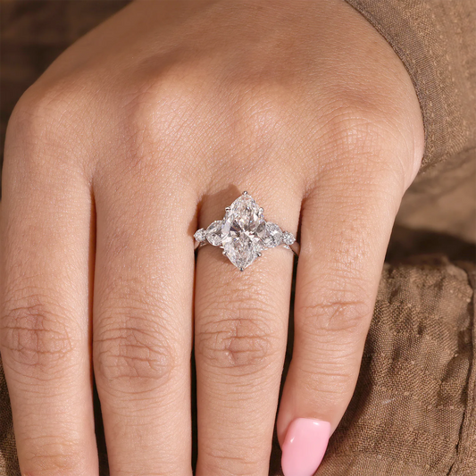 Marquise Lab Grown Diamond Ring, Pear Round Diamond Cluster Sides