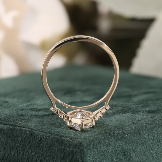 Marquise Diamond Ring with Trio Cluster Side Stones