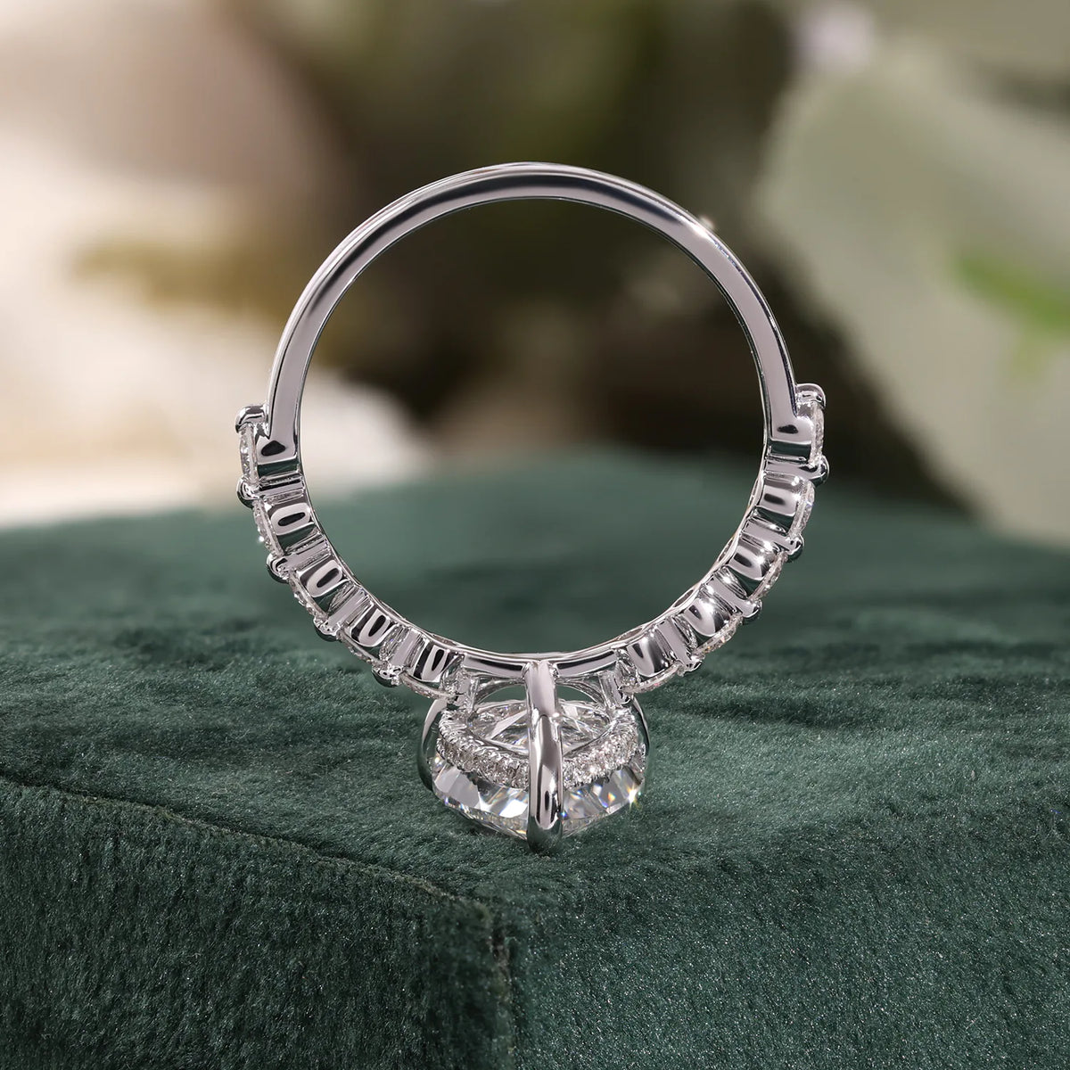 Pear Lab Grown Diamond Hidden Halo, Round Diamond Shared Prong Ring