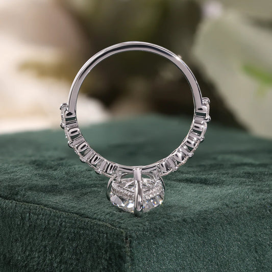 Pear Lab Grown Diamond Hidden Halo, Round Diamond Shared Prong Ring