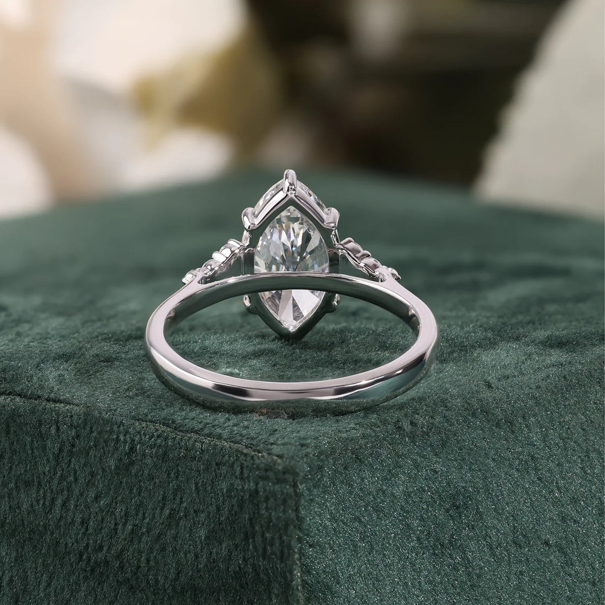 Marquise Lab Grown Diamond Ring, Round Diamond Cluster Side Stones